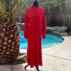 Elegant Red Long Sleeve Dress